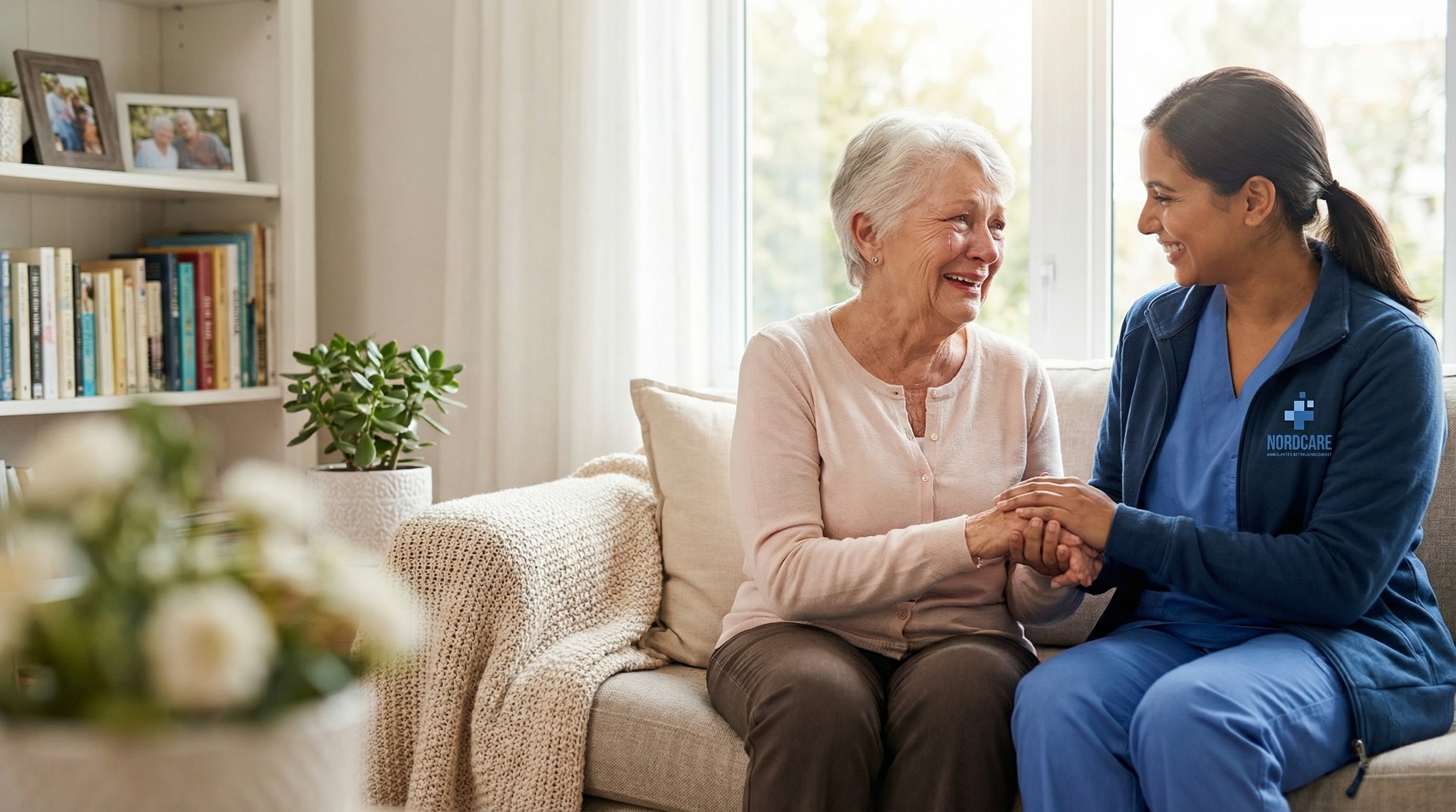 Seniorin mit Betreuungskraft